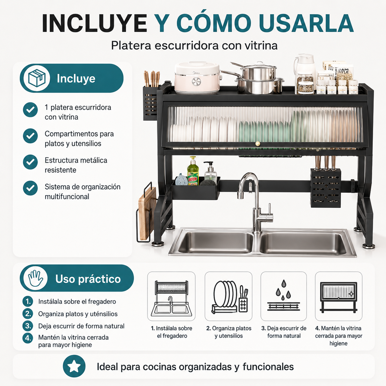 Platera Escurridora con Vitrina para Fregadero