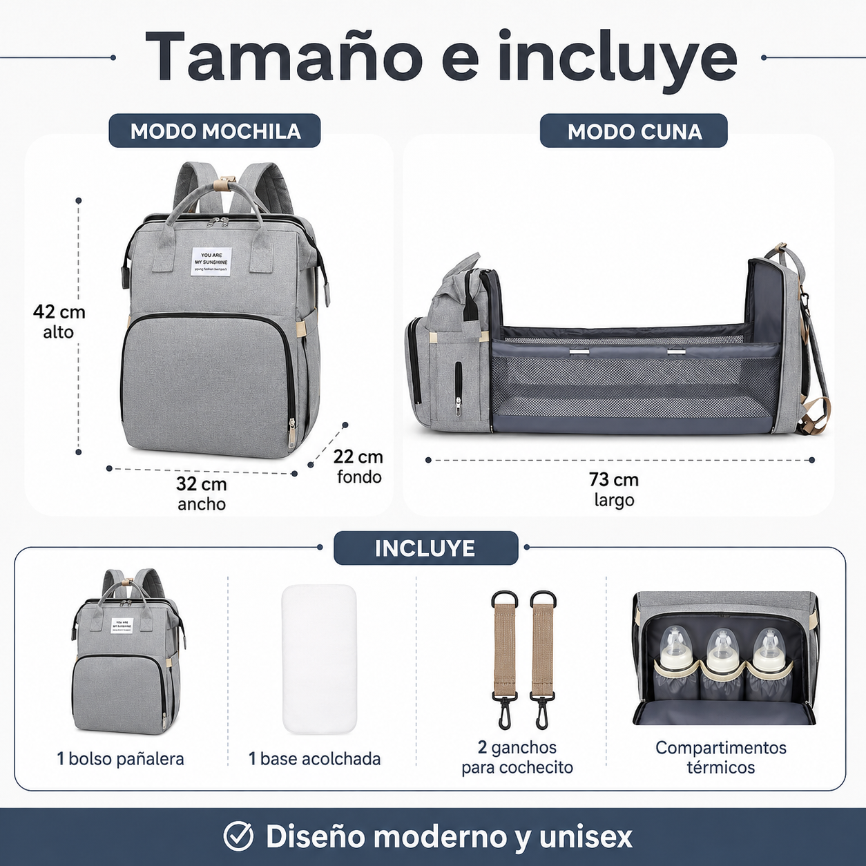 Bolso Pañalera Multifuncional con Cuna Portátil