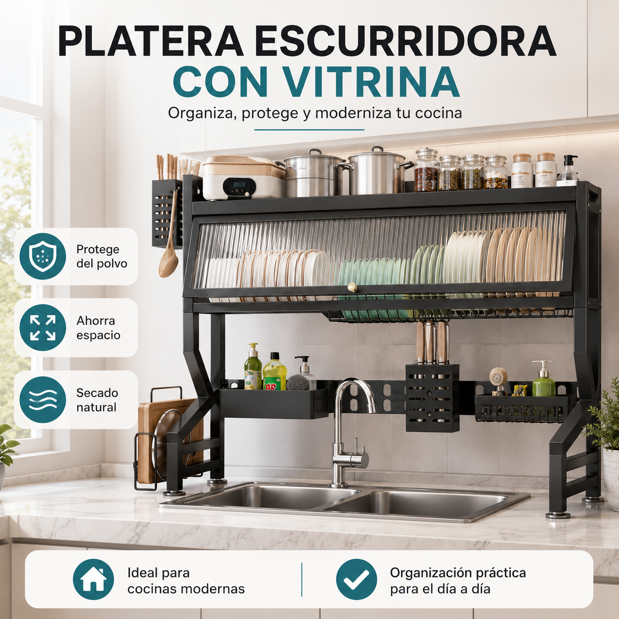 Platera Escurridora con Vitrina para Fregadero