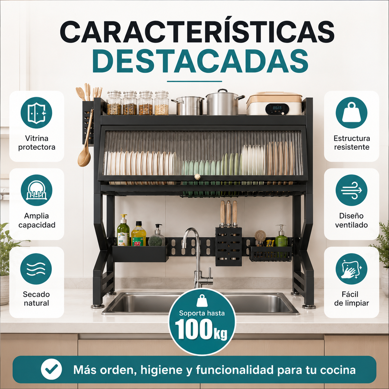 Platera Escurridora con Vitrina para Fregadero