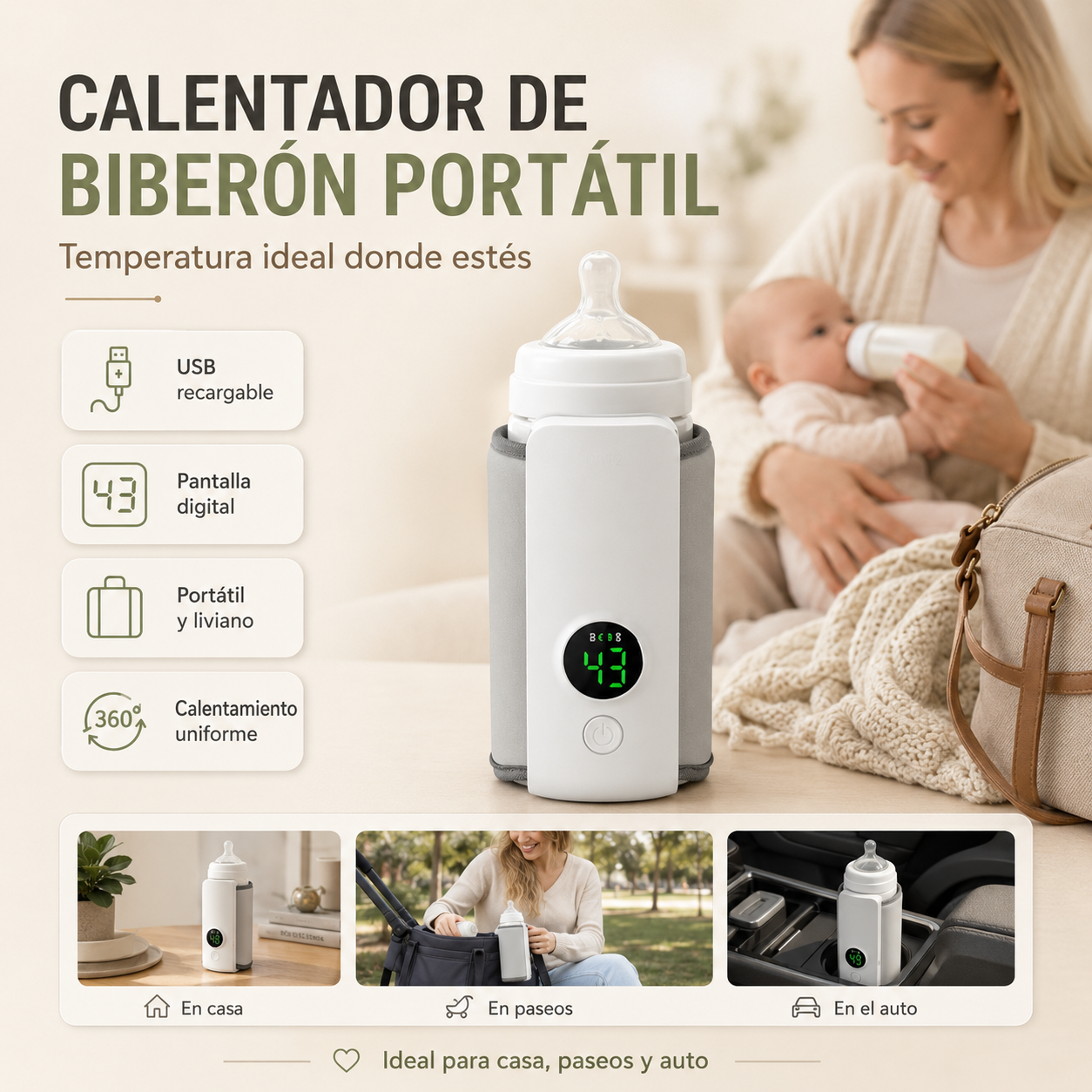 Calentador de Biberón Portátil Recargable USB