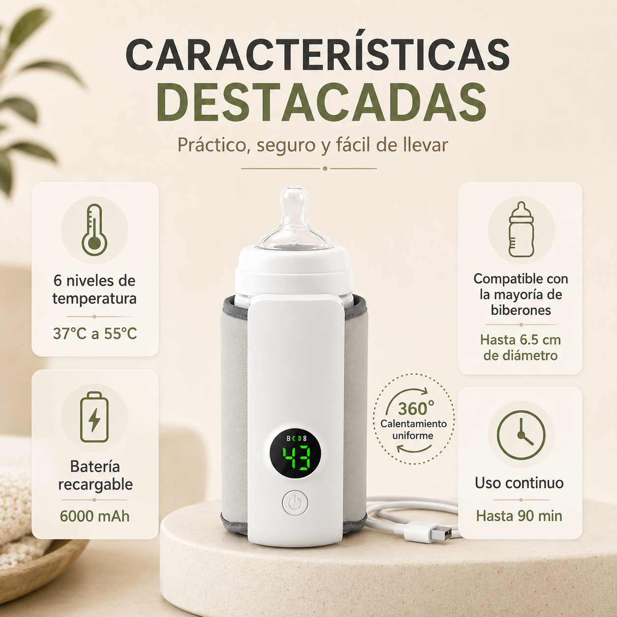 Calentador de Biberón Portátil Recargable USB