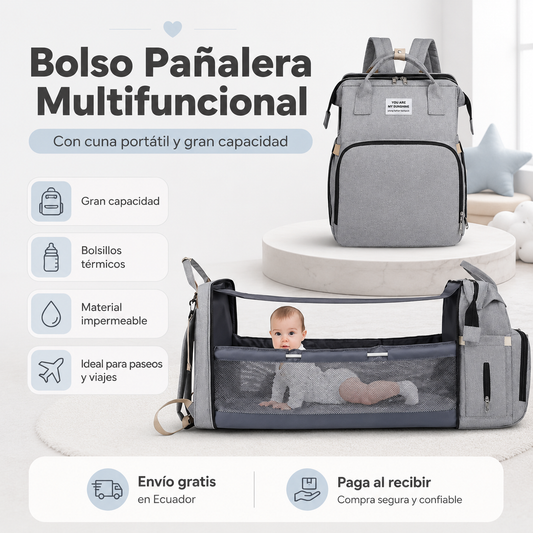 Bolso Pañalera Multifuncional con Cuna Portátil