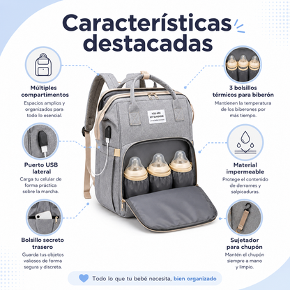 Bolso Pañalera Multifuncional con Cuna Portátil