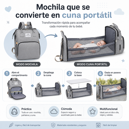 Bolso Pañalera Multifuncional con Cuna Portátil