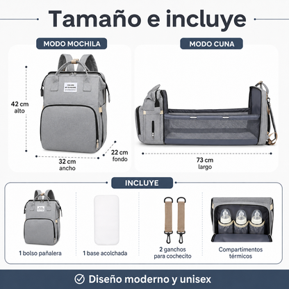 Bolso Pañalera Multifuncional con Cuna Portátil
