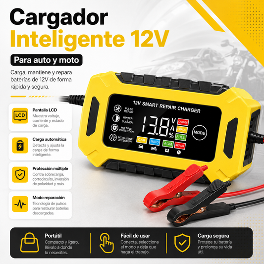 Cargador Inteligente de Batería 12V para Auto y Moto