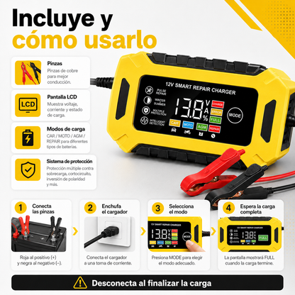 Cargador Inteligente de Batería 12V para Auto y Moto