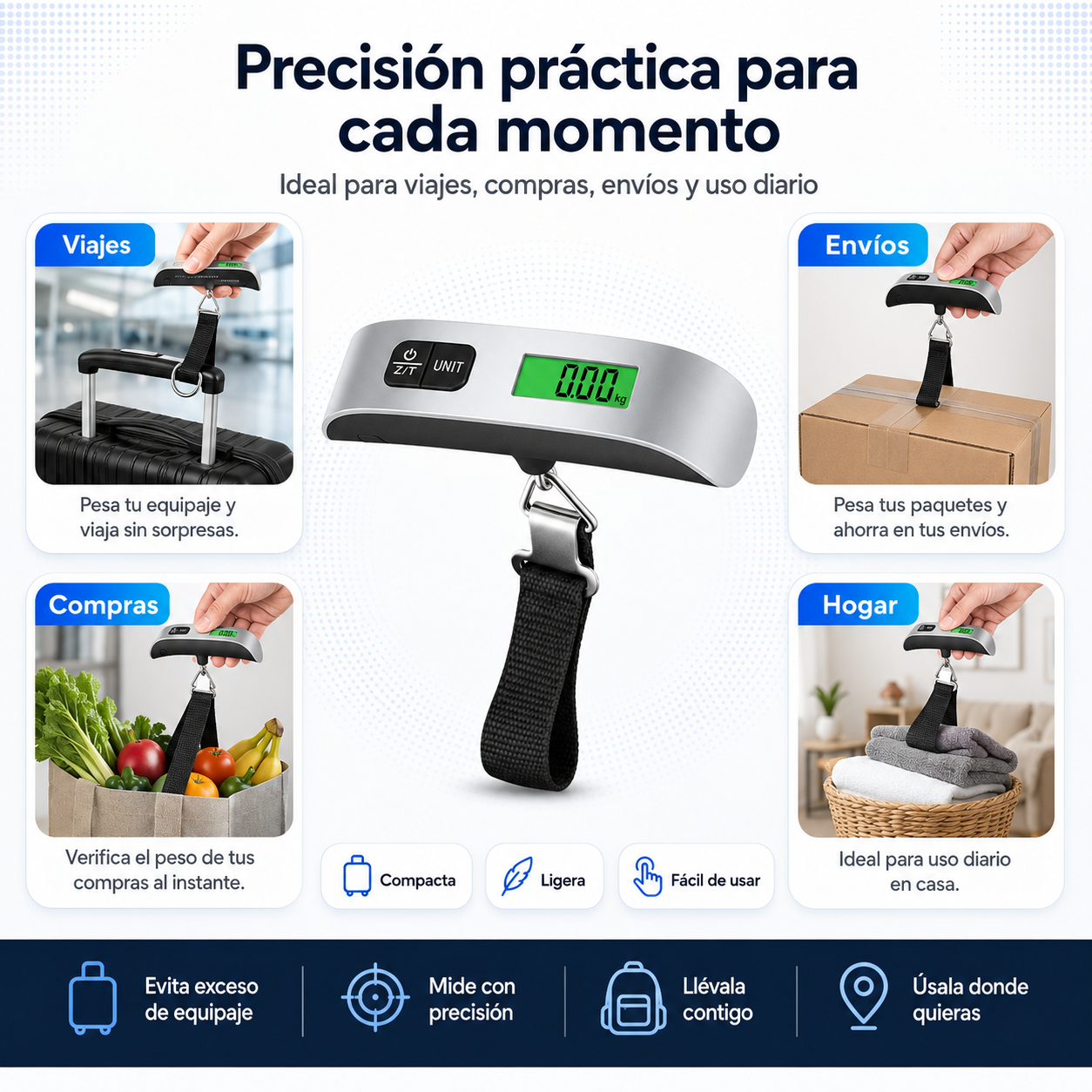 Báscula Digital Portátil para Equipaje 50 kg – Precisión para Viajes y Envíos