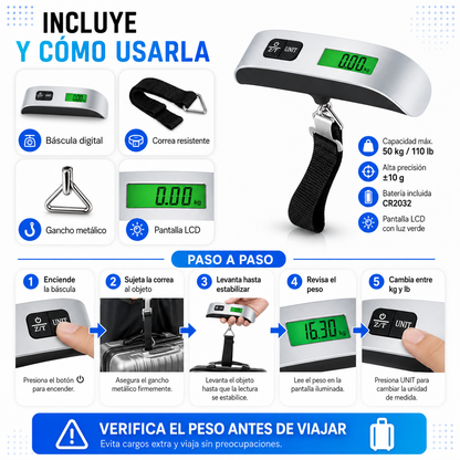 Báscula Digital Portátil para Equipaje 50 kg – Precisión para Viajes y Envíos