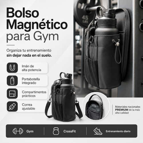 Bolso Magnético para Gym con Portabotella – Organizador Deportivo Multifunción