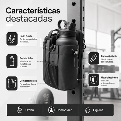 Bolso Magnético para Gym con Portabotella – Organizador Deportivo Multifunción