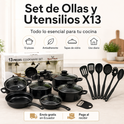 Set de Ollas y Utensilios X13 – Cocina Completa Antiadherente