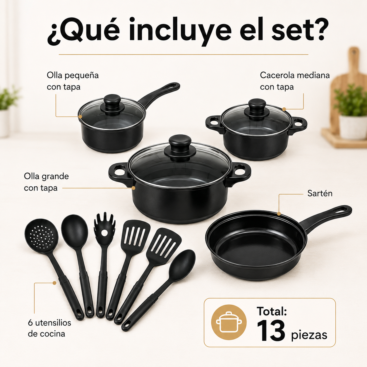 Set de Ollas y Utensilios X13 – Cocina Completa Antiadherente