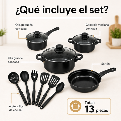 Set de Ollas y Utensilios X13 – Cocina Completa Antiadherente