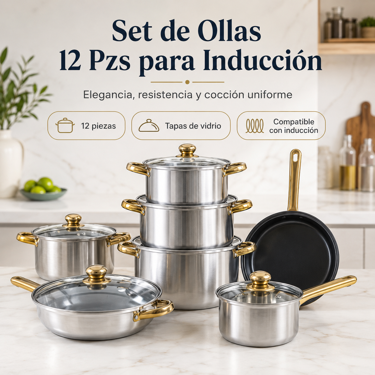Set de Ollas 12 Piezas para Inducción – Cocina Completa en Acero Inoxidable