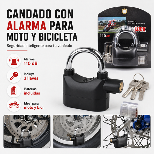 Candado con Alarma para Moto y Bicicleta – Seguridad Antirrobo 110 dB