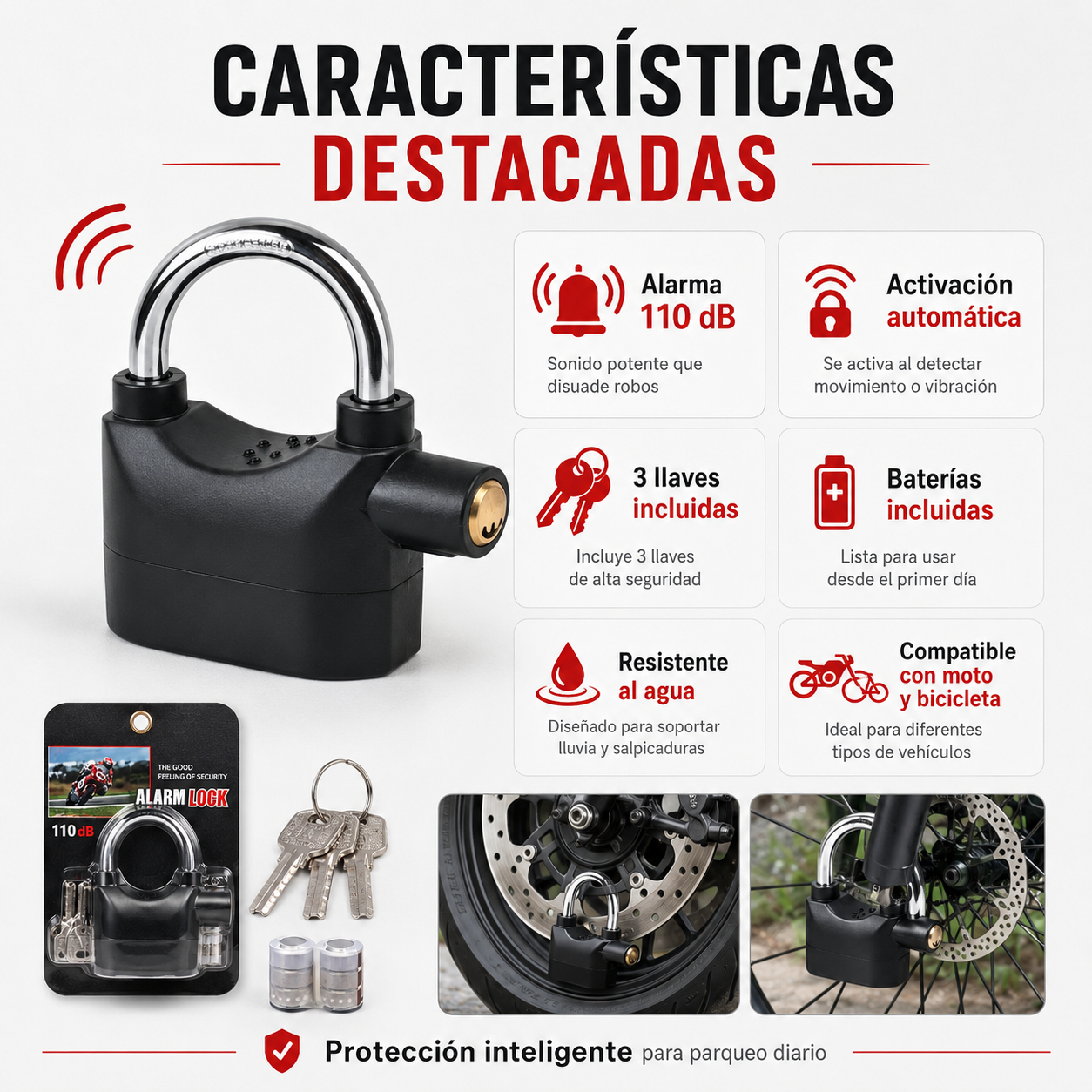 Candado con Alarma para Moto y Bicicleta – Seguridad Antirrobo 110 dB